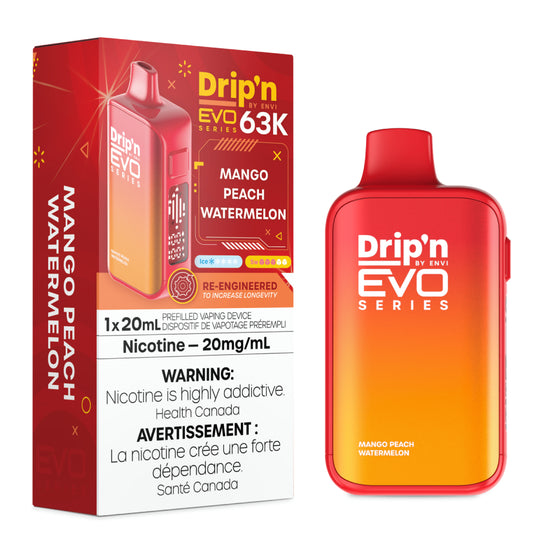 Drip'n by Envi EVO 63K Disposable - Mango Peach Watermelon Scarborough Vapes Drip'n by Envi EVO 63K Disposable - Mango Peach Watermelon Scarborough Vapes
