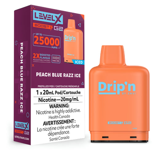 Level X Drip'n Boost Pod 20mL - Peach Blue Razz Ice